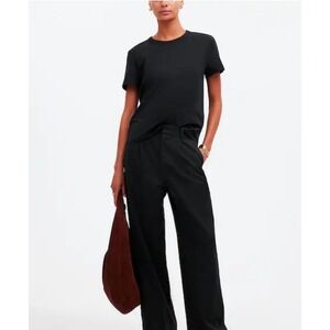 Madewell Women Large Black T-Shirt  Cotton Perfect Crewneck Short Sleeve Tee